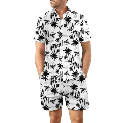 2Pcs Printed Beach Shirt Summer Suit Loose Lapel Button Top And Drawstring Pockets Shorts Casual Short Sleeve Suits For Men Clothing Fendax 4