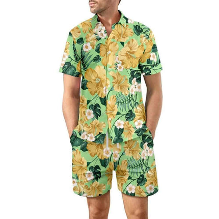 2Pcs Printed Beach Shirt Summer Suit Loose Lapel Button Top And Drawstring Pockets Shorts Casual Short Sleeve Suits For Men Clothing Fendax 4
