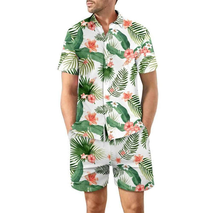 2Pcs Printed Beach Shirt Summer Suit Loose Lapel Button Top And Drawstring Pockets Shorts Casual Short Sleeve Suits For Men Clothing Fendax 4