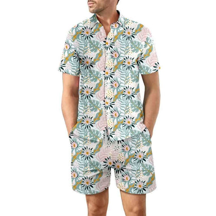 2Pcs Printed Beach Shirt Summer Suit Loose Lapel Button Top And Drawstring Pockets Shorts Casual Short Sleeve Suits For Men Clothing Fendax 4