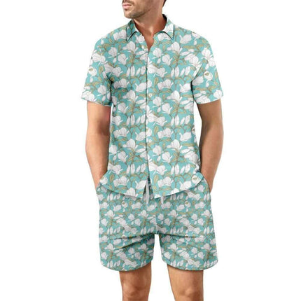 2Pcs Printed Beach Shirt Summer Suit Loose Lapel Button Top And Drawstring Pockets Shorts Casual Short Sleeve Suits For Men Clothing Fendax 4