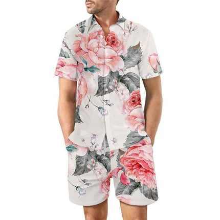 2Pcs Printed Beach Shirt Summer Suit Loose Lapel Button Top And Drawstring Pockets Shorts Casual Short Sleeve Suits For Men Clothing Fendax 4