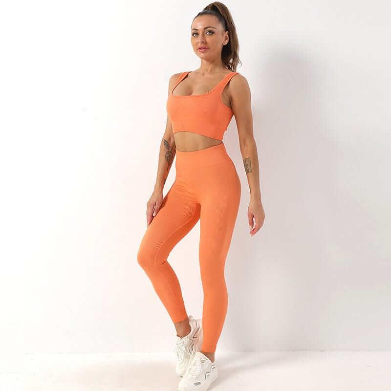 2pcs Thread Yoga Suit Seamless Bra And Butt Lifting High Waist Leggings Set For Women Sports Fitness Yoga Pants Sportswear Outfits Clothing Fendax 4