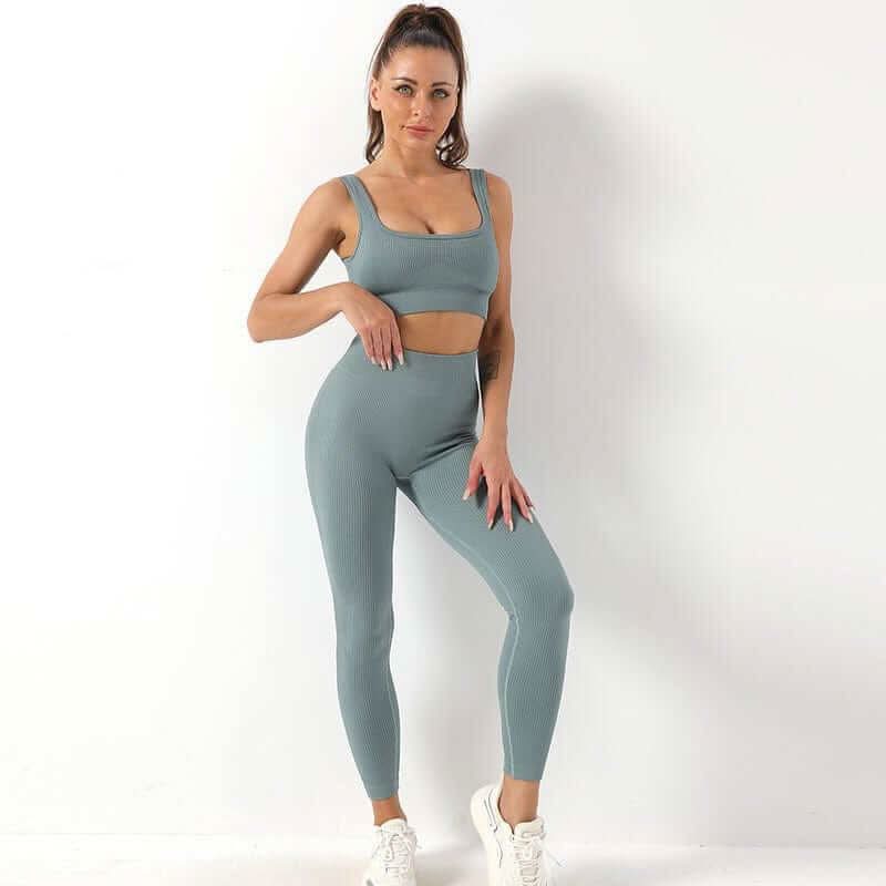 2pcs Thread Yoga Suit Seamless Bra And Butt Lifting High Waist Leggings Set For Women Sports Fitness Yoga Pants Sportswear Outfits Clothing Fendax 4