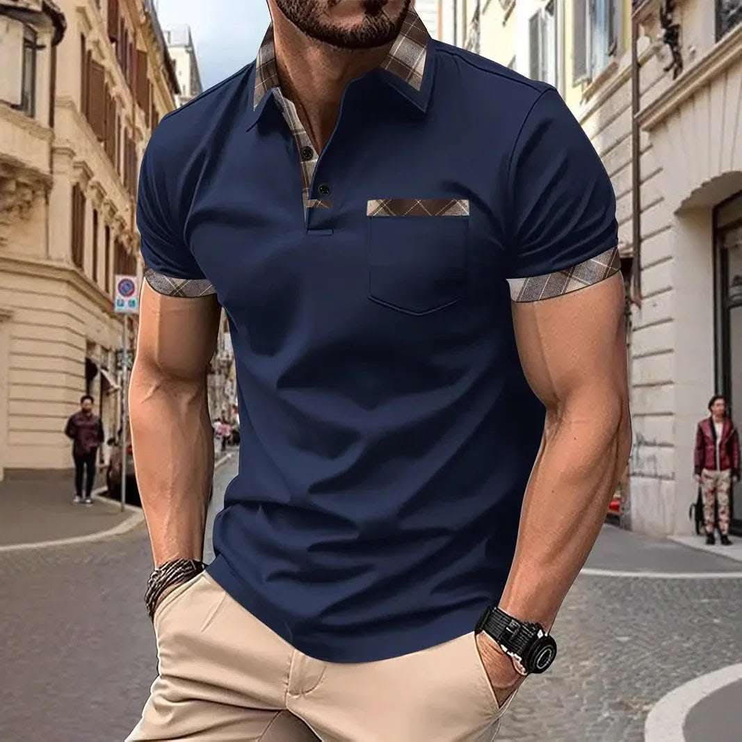 Season New Men's Short Sleeve Fashion Plaid Colorblock T-shirt Fendax 0