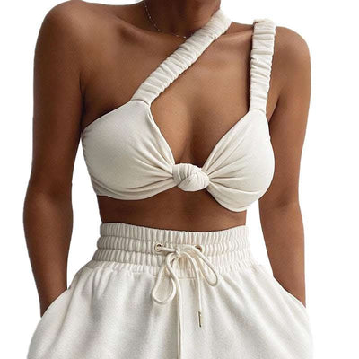 Solid Color Patchwork Crop Navel Twist Slim Sling Top Fendax 0