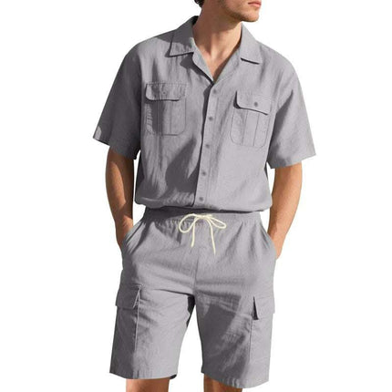 Men's Casual Solid Color Short Sleeve Shorts Suit Fendax 0