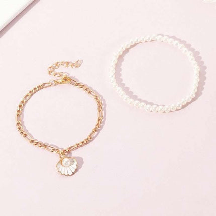 Women's Multi Layered Rice Beads Colorful Shell Pearl Feet Chain Fendax 0