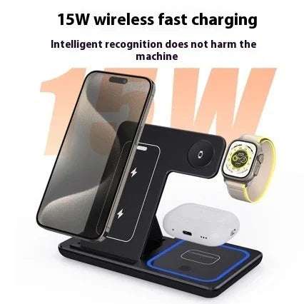 15W 3 In 1 LED Fast Wireless Charger Stand Foldable Charging Station For Smart Phone 15 14 13 12 11 IWatch 9 8 7 6 5 Airpods Pro Fendax 0