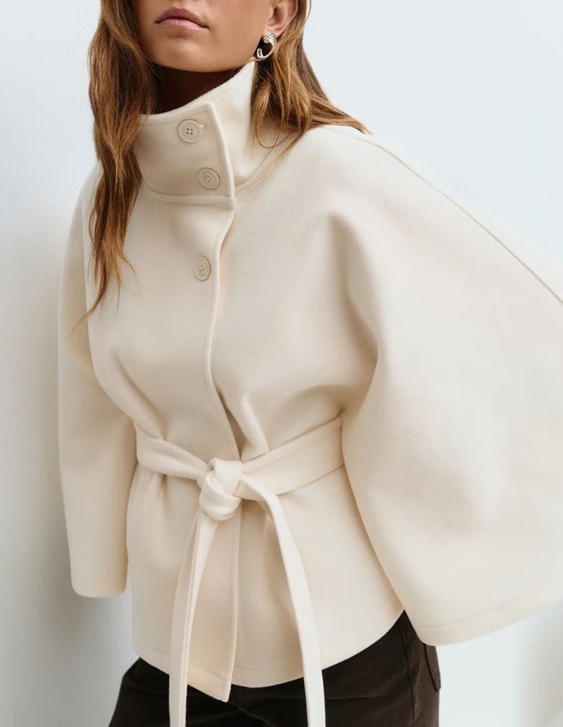 High Neck Batwing Sleeve Coat