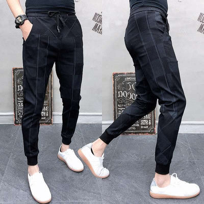 Summer Casual Pants Men's Korean Slim Plaid Pants