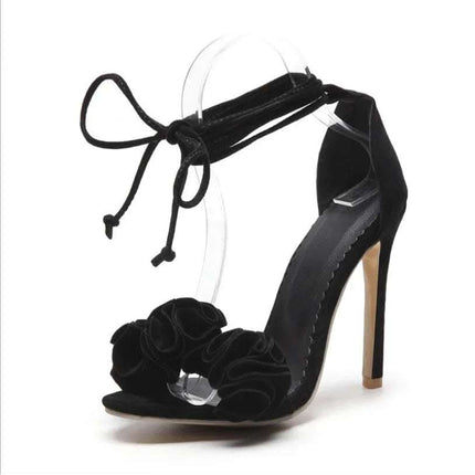 High-heeled sandals women's fine with flowers suede women's shoes large size 40-52 strap shoes Fendax 0