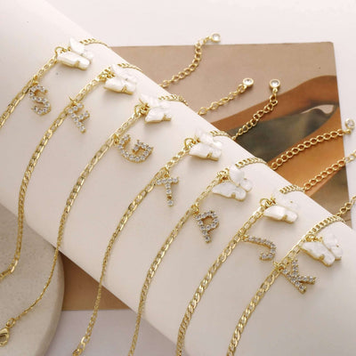 Butterfly Letter Feet Chain Fashion Inlaid Diamond Letter Acrylic Fendax 0