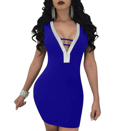 Sexy Slim Ladies Deep V-neck Bodycon Party Dresses Women Summer Sleeveless Hollow Out Backless Package Hip Dress Clubwear Fendax 0