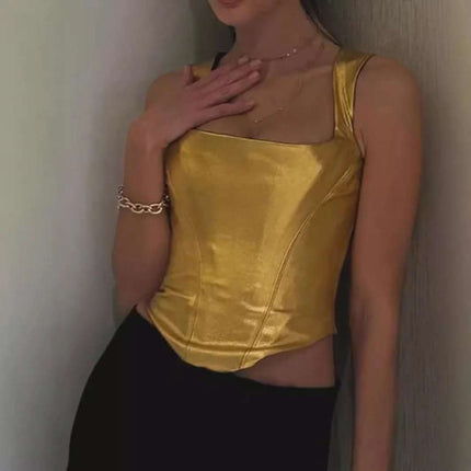 Women's Gold Spaghetti-strap Slim Fishbone Short Top Fendax 0