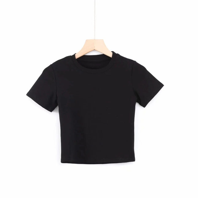Star Same Round Neck Slim-fit Cropped T-shirt Basic All-match Crop Top Fendax 0