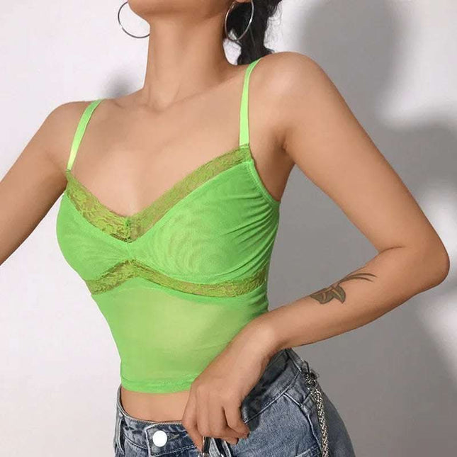 Mesh Lace Camisole See-through Sexy Bottoming Top Fendax 0