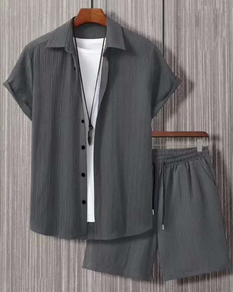 Jacquard Black And White Solid Color Suit Short Sleeve Fendax 0