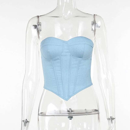 Y2K Denim Tube Vest Top With Back-tied Design INS Fashion Crop Corset Tank For Women Clothing Fendax 0