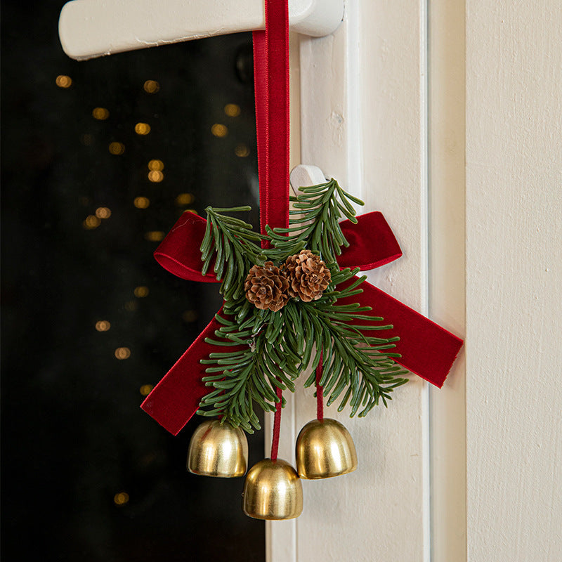 Christmas Little Bell Shape Velvet Bow Small Hanging Piece