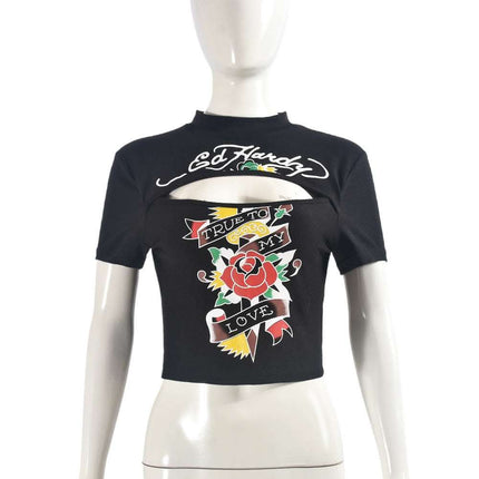 Printed Rose Slim Crop-top Short Top Fendax 0
