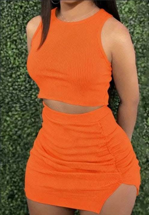 Ladies' Ribbed Crop Top And Bodycon Skirt Set Fendax 4