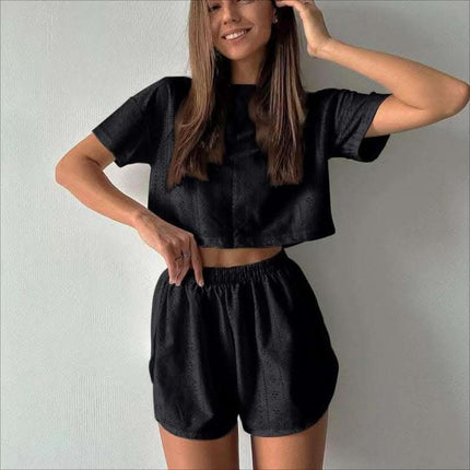 2pcs Casual Hollow Suit With Short-sleeved Crop Top And Elastic Slit Shorts Summer Fashion Sport Clothing For Women Fendax 4