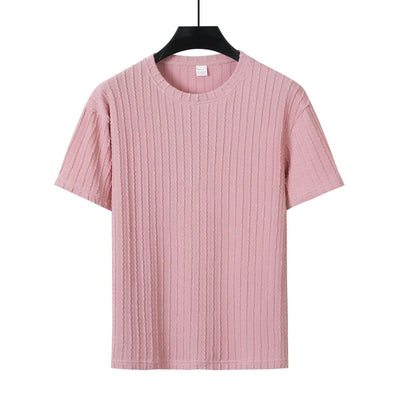 Men's Sports Solid Color Round Neck Pullover Vertical Pattern T-shirt Two-piece Set Fendax 0