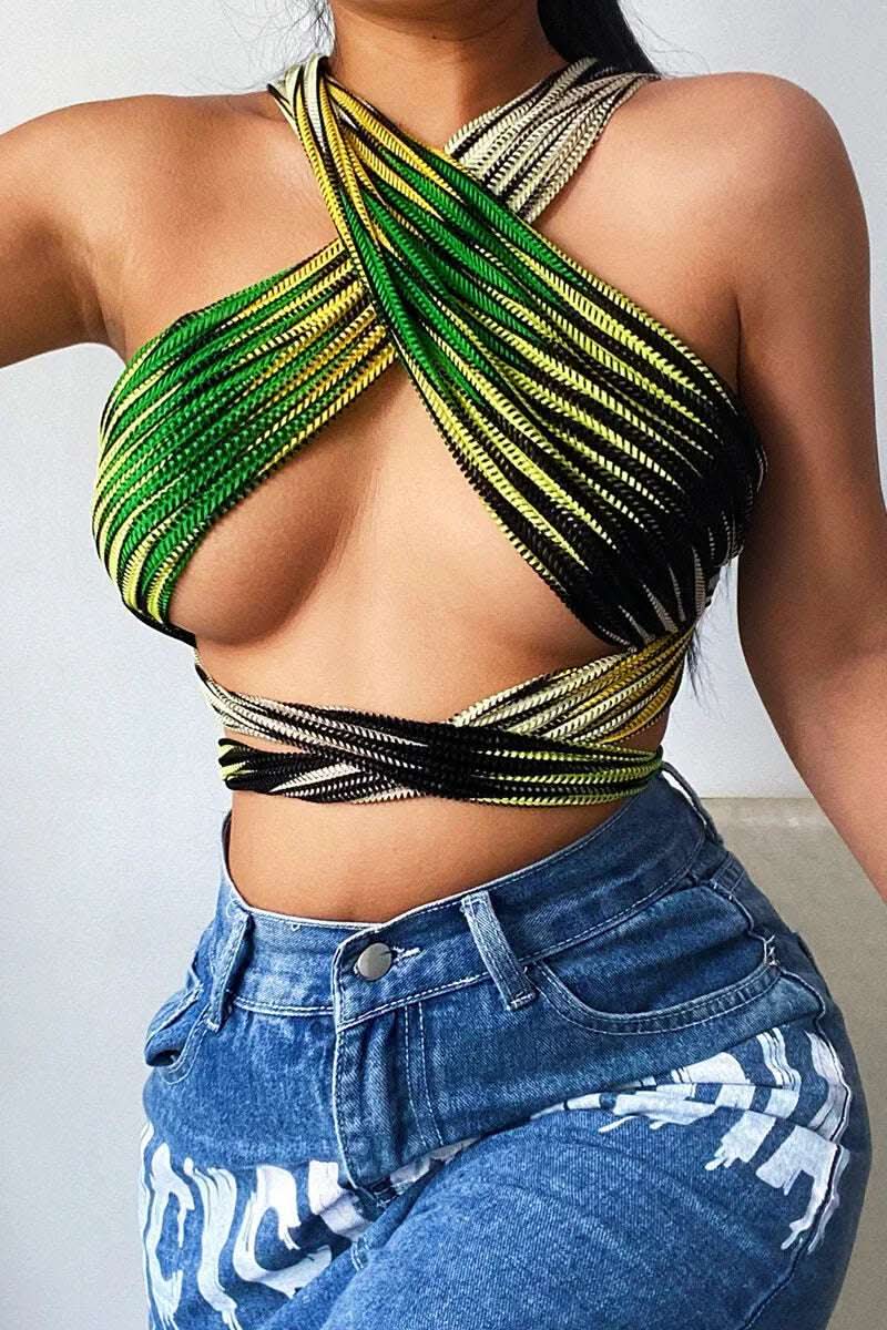 Slim Sexy Halter Cross Halterneck Suspender Top Fendax 0