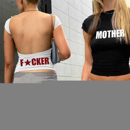 Backless Short Sleeve White Y2K Clothes Crop Top Women Aesth Fendax 0