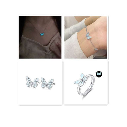 Fashion Blue Luminous Butterfly Necklace Bracelet Set For Glow In The Dark Women Clavicle Chain Choker Party Jewelry Set Gift Fendax 0