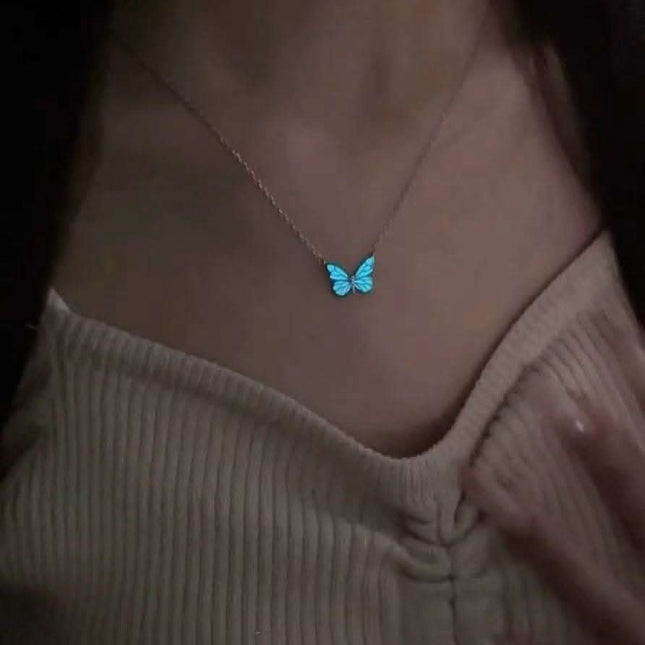 Fashion Blue Luminous Butterfly Necklace Bracelet Set For Glow In The Dark Women Clavicle Chain Choker Party Jewelry Set Gift Fendax 0