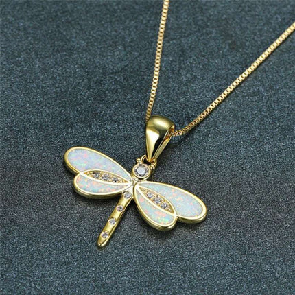 Simulated Opal Dragonfly Ladies' Pendant Necklace Fendax 0