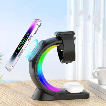 4 In 1 Magnetic Wireless Charger Fast Charging For Smart Phone Atmosphere Light Charging Station For Airpods Pro I-phone Watch Fendax 0