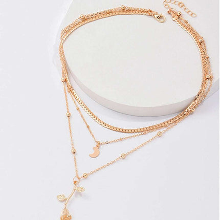 Bohemia Multilayer Moon Gold Color Pendant Necklaces For Women Rose Flower Choker Necklace 2025 Fashion Jewelry Party Gift Valentine's Day Gifts Fendax 0