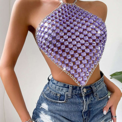 Summer Sexy Stitching Tube Top Chain Halter Top Fendax 0