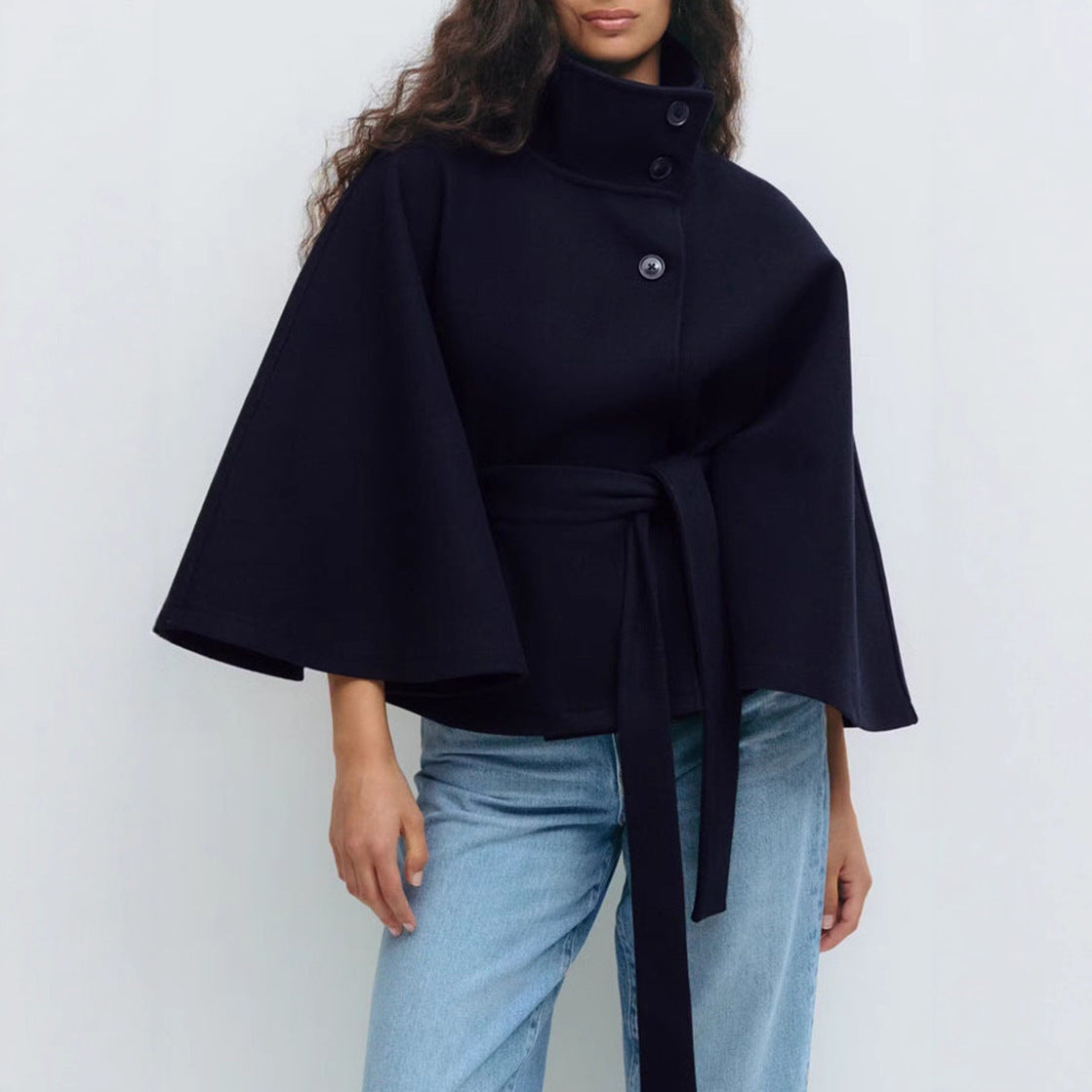 High Neck Batwing Sleeve Coat
