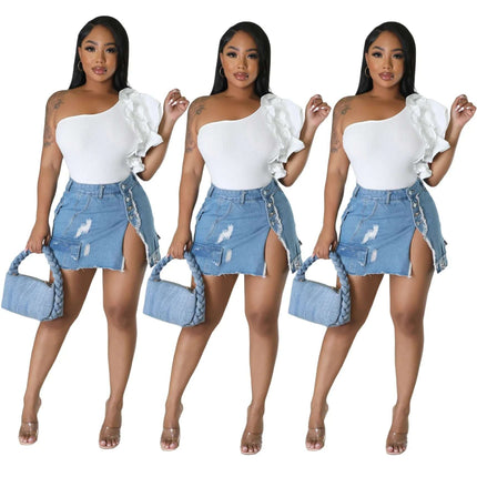 Ripped Pocket Denim Skirt Hip Skirt Fendax 0