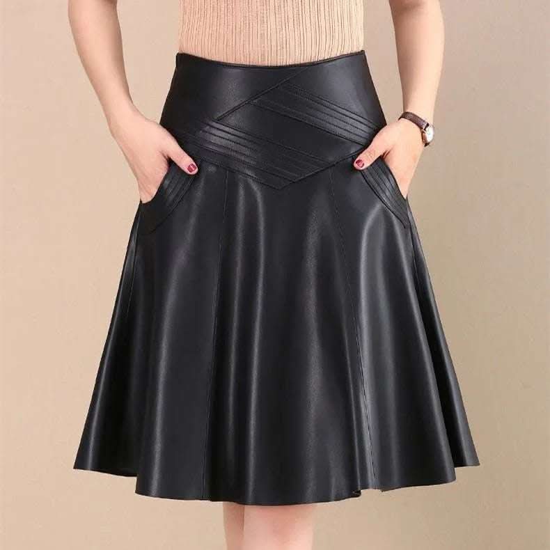 Mid-length high-waist pleated leather skirt skirt Fendax 0