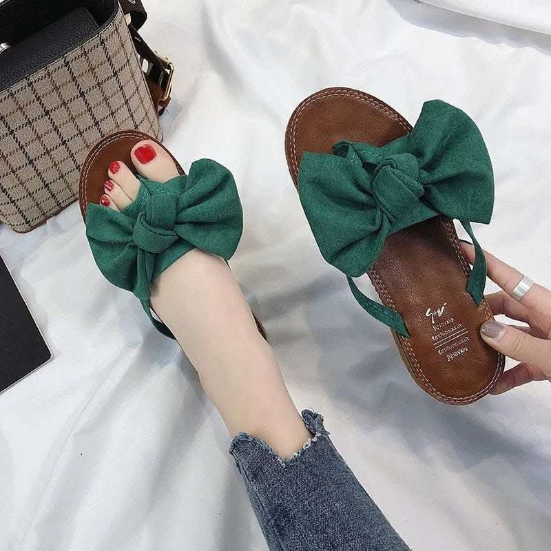 Summer Fashion Outerwear Bow Plywood Slippers Korean