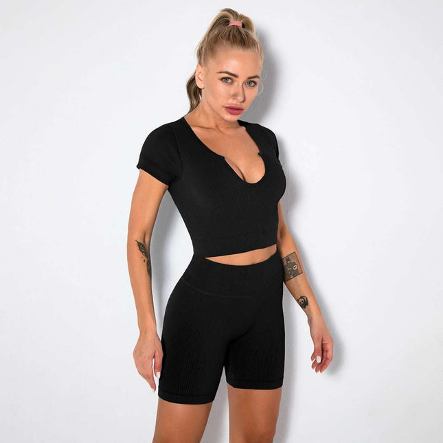 Seamless Knitted Sexy Sports Short-sleeved Shorts Yoga Wear Fitness Suit Fendax 0