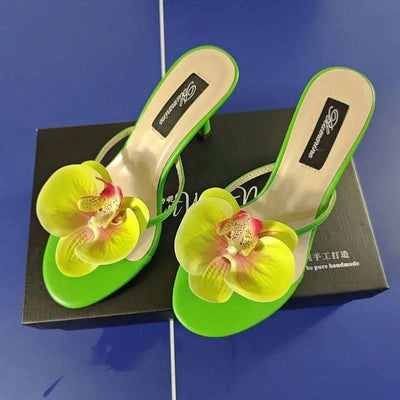 Women's Summer Fashion Flower High Heel Slippers Fendax 0
