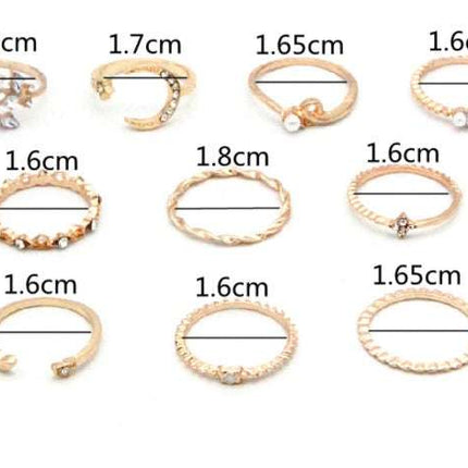 Bohemian Fashion Star Moon Love Pearl Leaf 10-Piece Ring Fendax 0