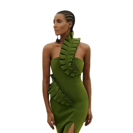 Summer Fashion High Collar Pullover Slit Dress Fendax 0
