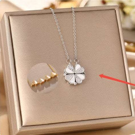 Luxury Four Leaf Clover Pendant Necklace Stainless Steel Crystal Heart Jewelry For Women Gift Fendax 0