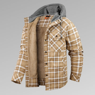 Velvet Thickened Hooded Plaid Shirt Coat