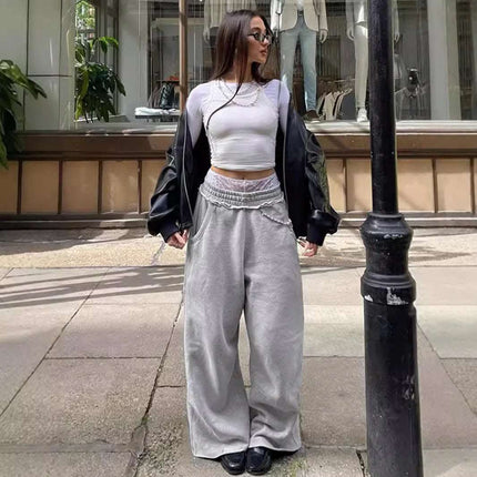 Fashion High Waist Loose Wide Legs Comfortable Gray All-match Commute Street Casual Pants For Women