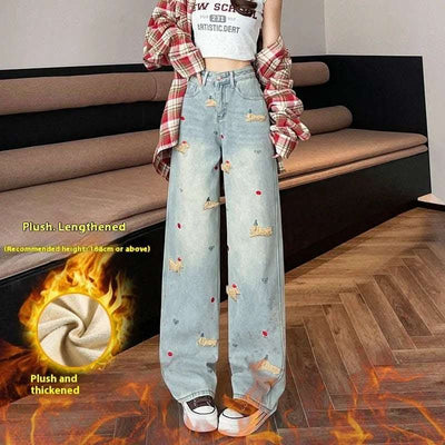 Cartoon Puppy Embroidered High Waist Straight Jeans Fendax 0