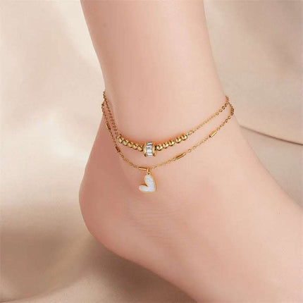 Fashion Jewelry Boho Classic Love Heart Ankle Chain Double Layer Chain Bracelet Anklet Charm Tassel Leg Chain On Foot Chain Women Party Jewelry Accessories Fendax 0