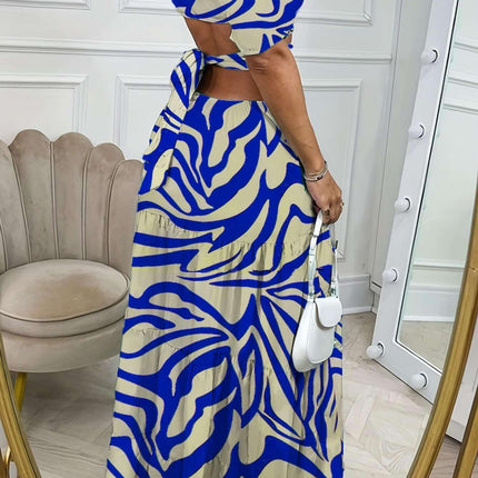 Printed One-line Collar Short-sleeved Long Dress With Hollow Waist Design Summer Vacation Dresses For Women Clothing Fendax 4